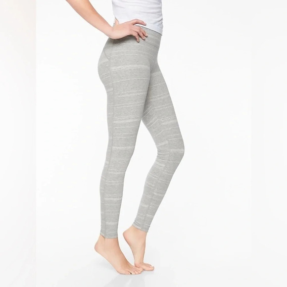 Athleta Pants - Athleta Meditation Daybreak Stripe Tight Womens Size Med Gray Cotton Stretch